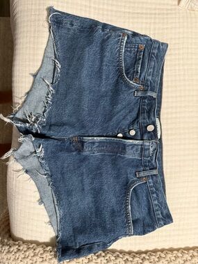 AGOLDE Distressed Dark Blue Denim Cutoff Shorts 31